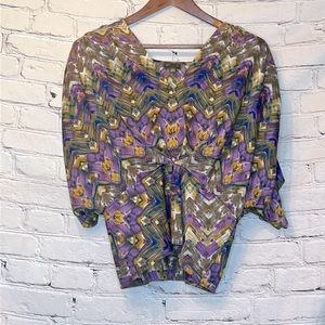 Anthropologie FEI Purple Yellow Abstract Print Top Size Medium